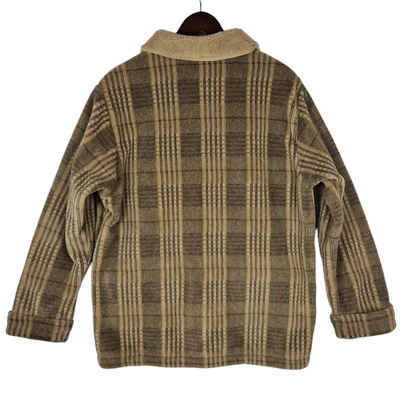 Woolrich L Sherpa Jacket Shaket Brown Blue Plaid Full Zip Front - Picture 2 of 13